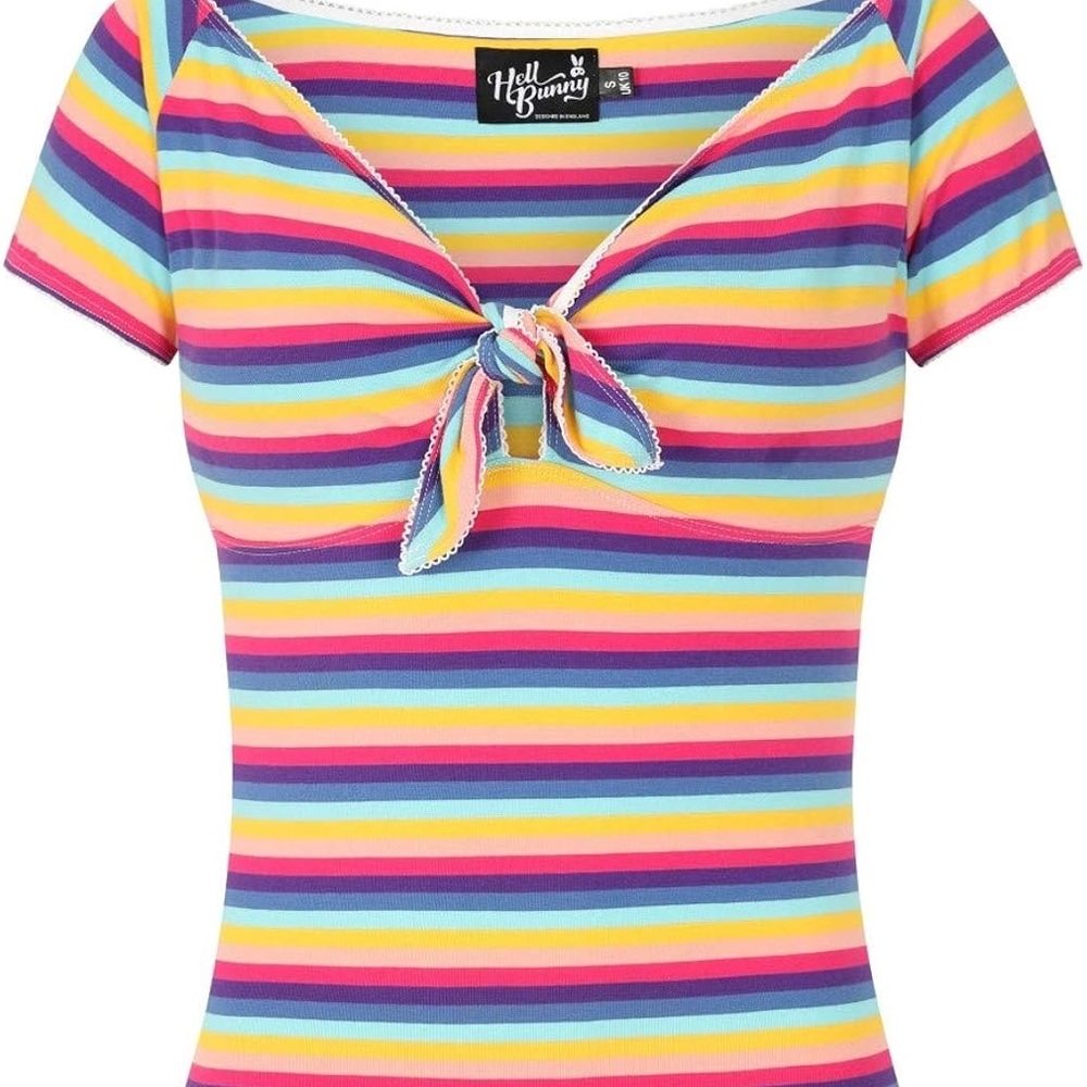 Hell Bunny Women's Rainbow Striped Pin Up Top